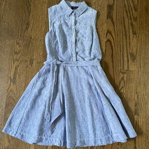 Blue Linen Sleeveless Collared Shirt Dress Size 6